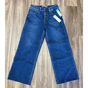 NEW WOMENS SLIM WIDE LEG CUT OFF BUTTON FLY HIGH WAIST JEANS 27/4 X 26IN STRETCH